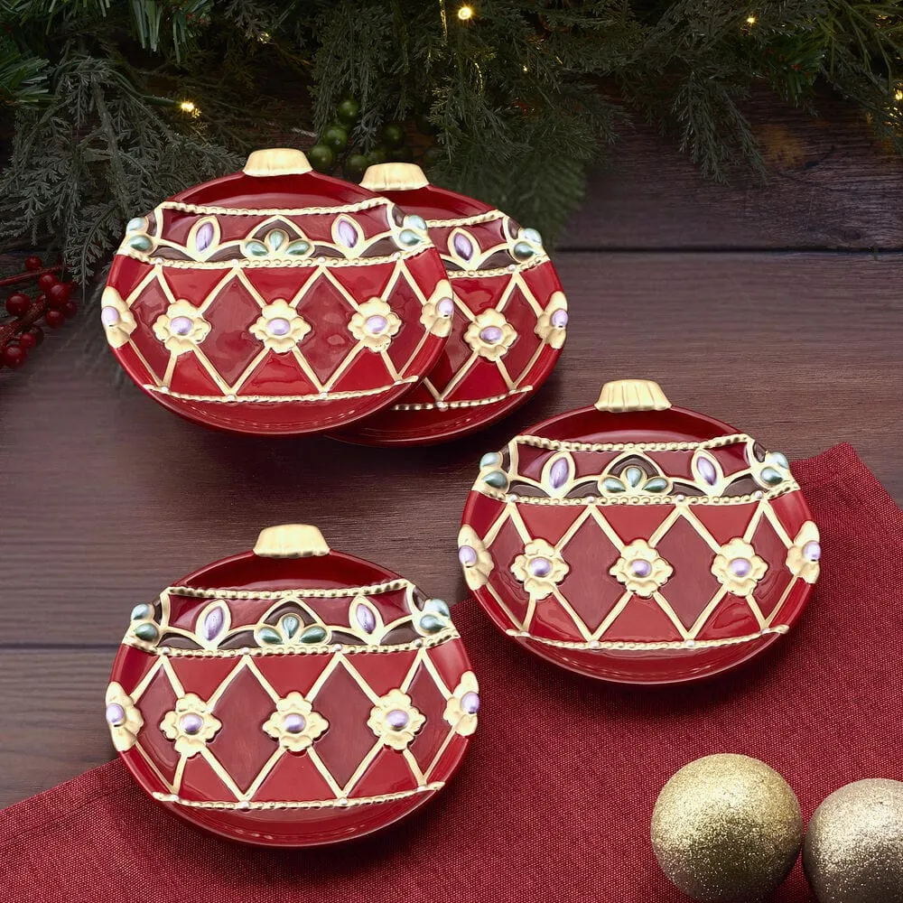 Fitz and Floyd Renaissance Holiday set 4 piattini antipasto rossi