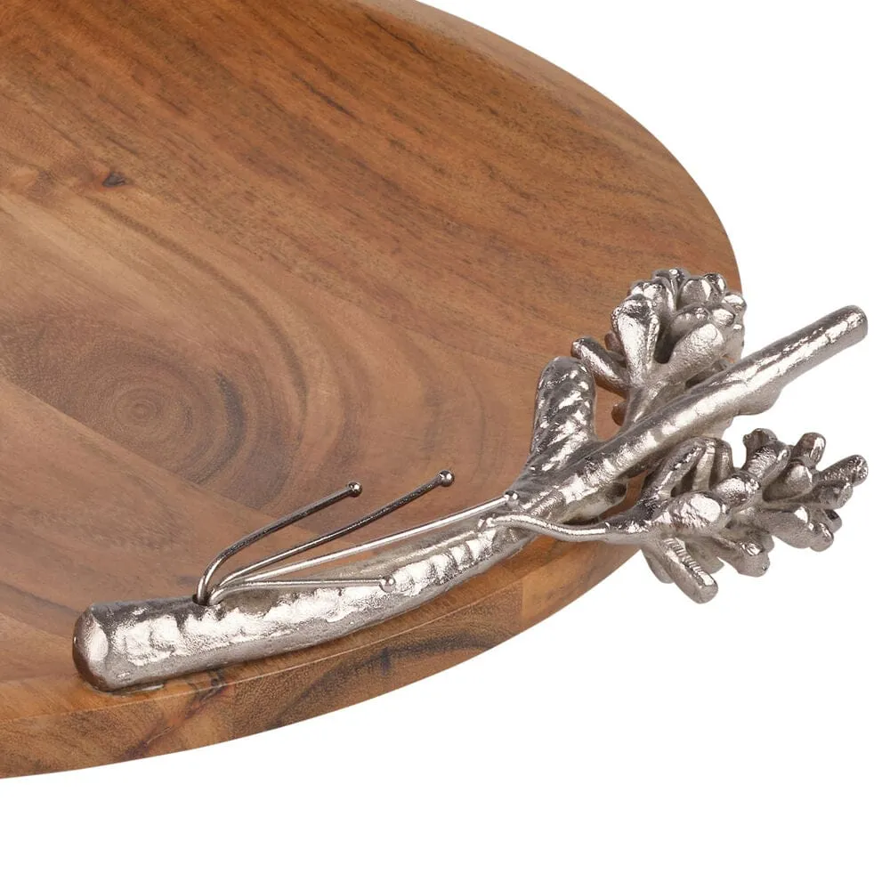 Fitz and Floyd Pinecone Round vassoio legno acacia
