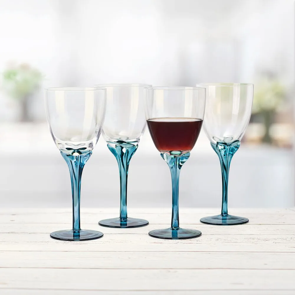 Fitz and Floyd Jardin set 4 calici vino blu cristallo