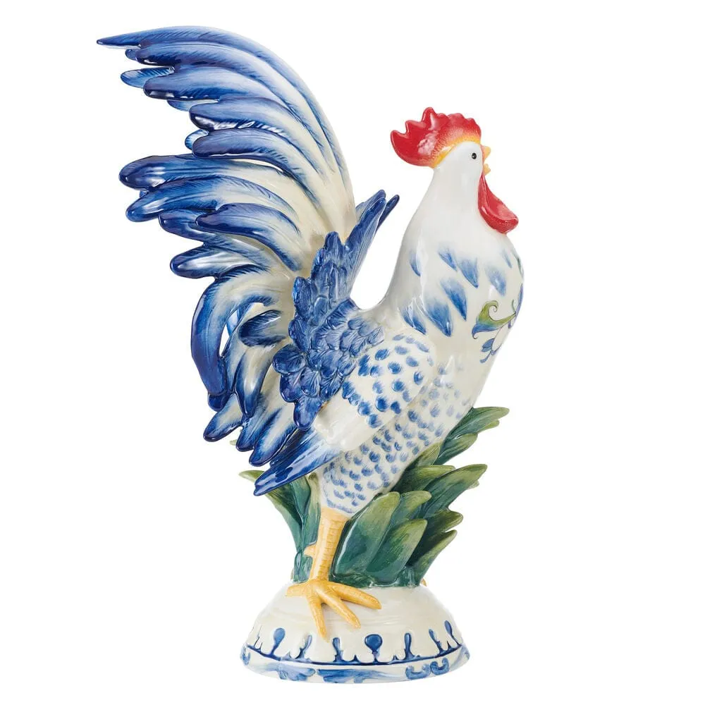 Fitz and Floyd Sicily Blue statuina Gallo blu 52 cm terracotta