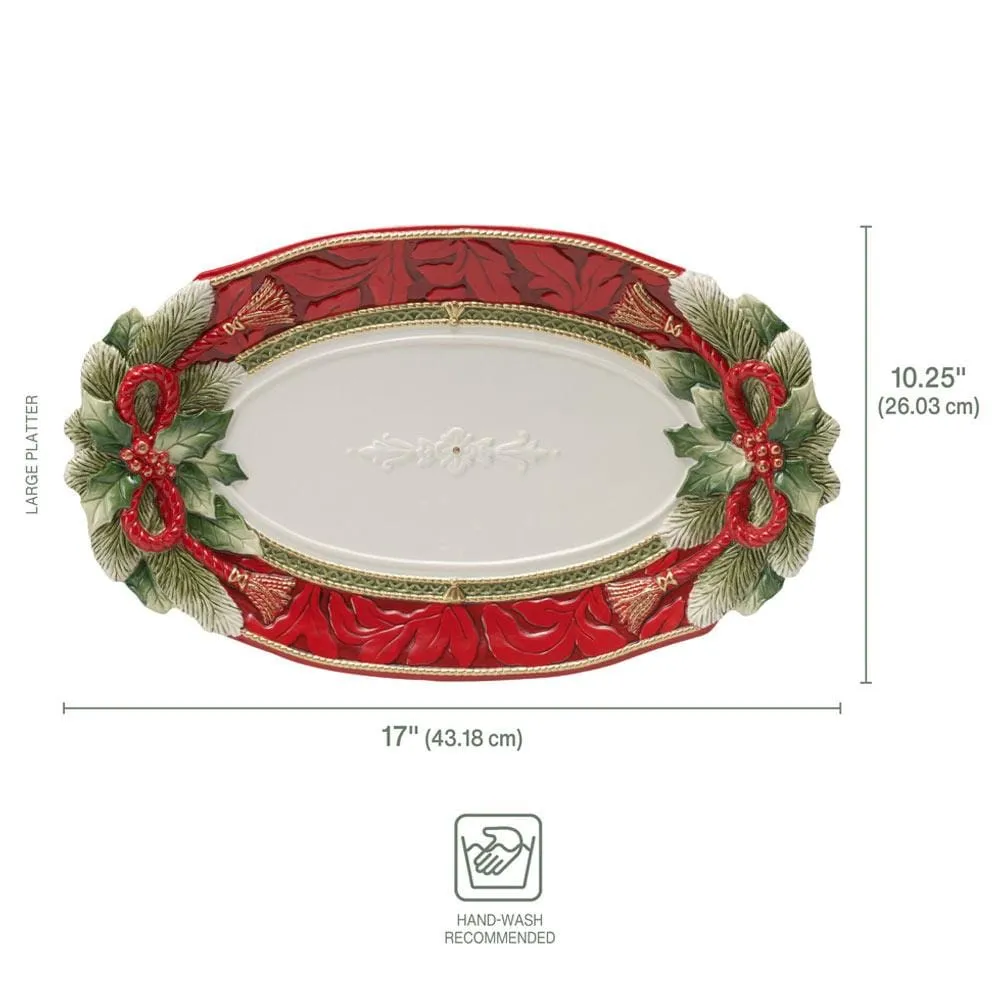 Fitz and Floyd Holiday Home Piatto Portata Grande ceramica rossa