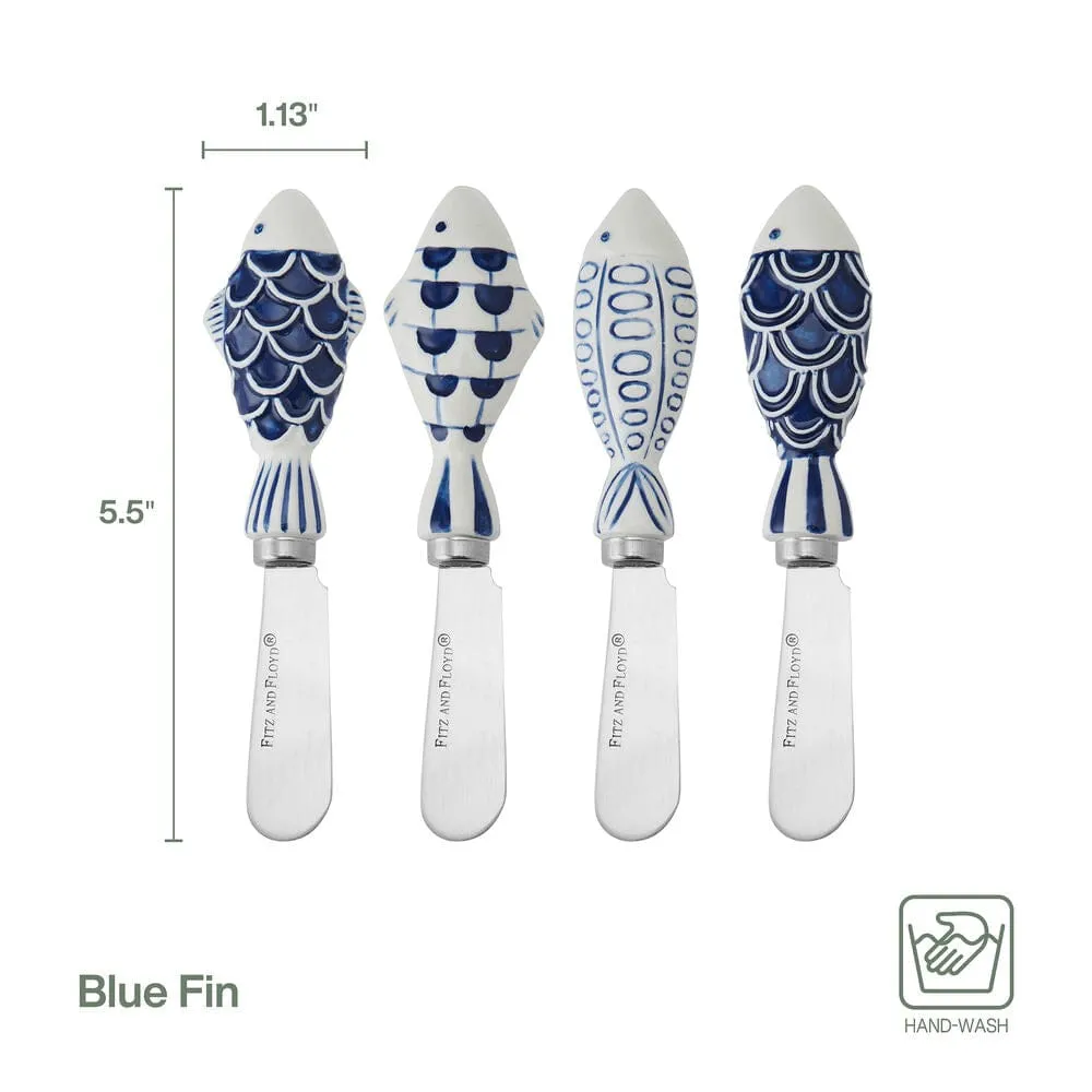 Fitz and Floyd Coastal Blue Fin set 4 spalmaburro pesce blu
