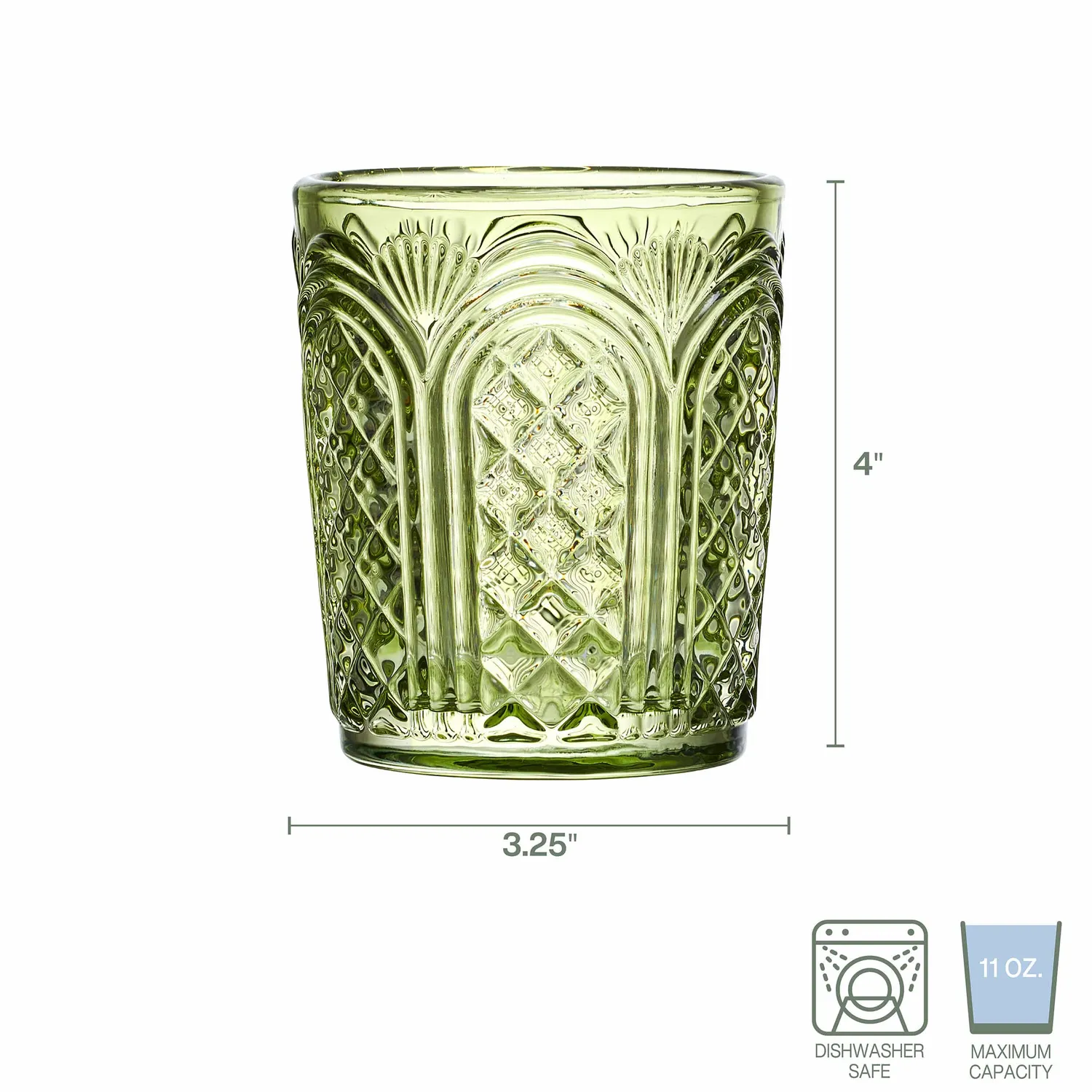 Fitz and Floyd Sicily Green bicchieri whisky vetro verde 4 pz