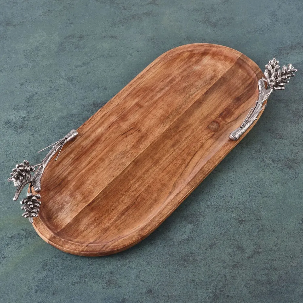 Fitz and Floyd Pinecone vassoio ovale legno acacia