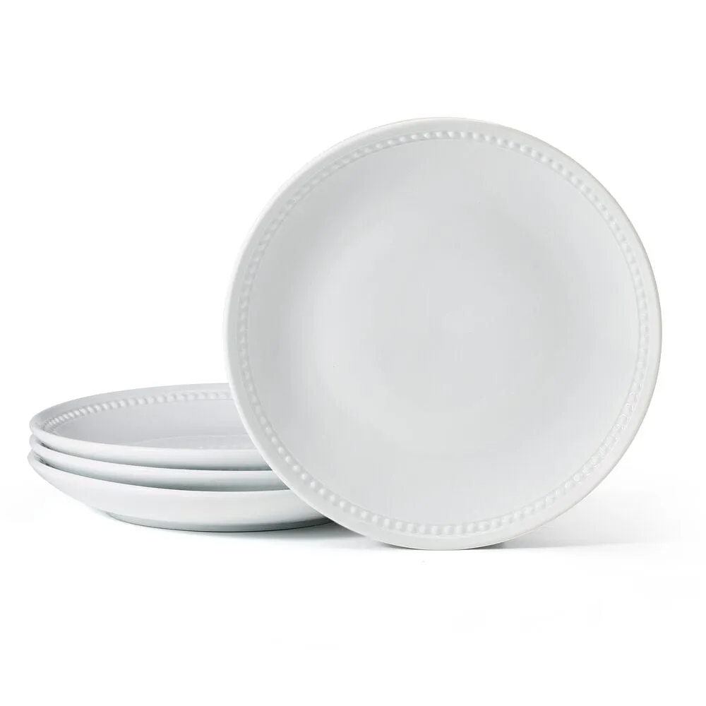 Fitz and Floyd Everyday White Beaded Coupe piatti piani set 4 porcellana