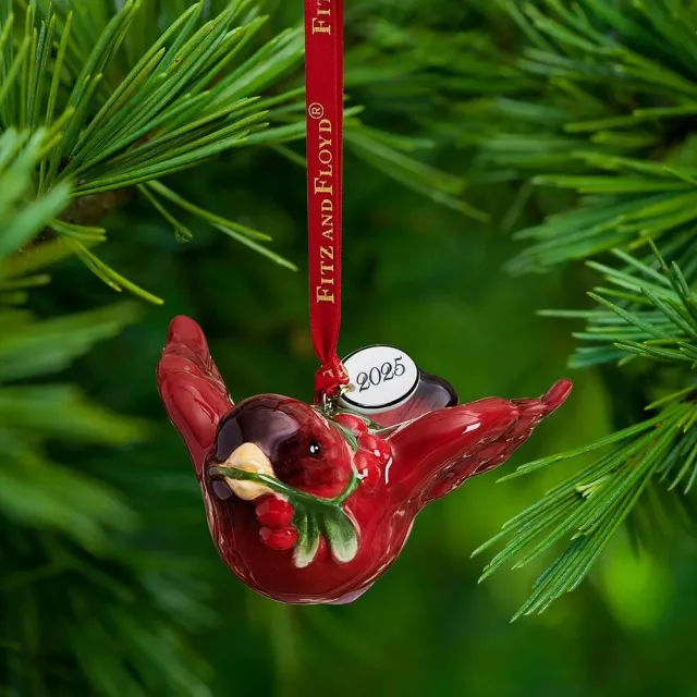 Fitz and Floyd Poinsettia Cardinal 2025 ornamento Natale rosso