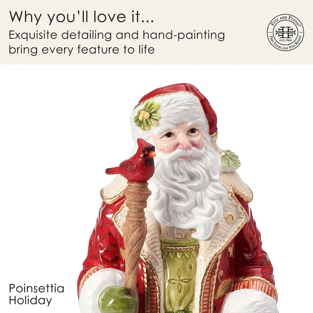 Fitz and Floyd Poinsettia Holiday statuetta Santa rosso 44 cm