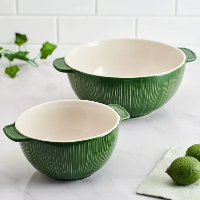 Fitz and Floyd Sicily Green set 2 ciotole da portata verde stoneware