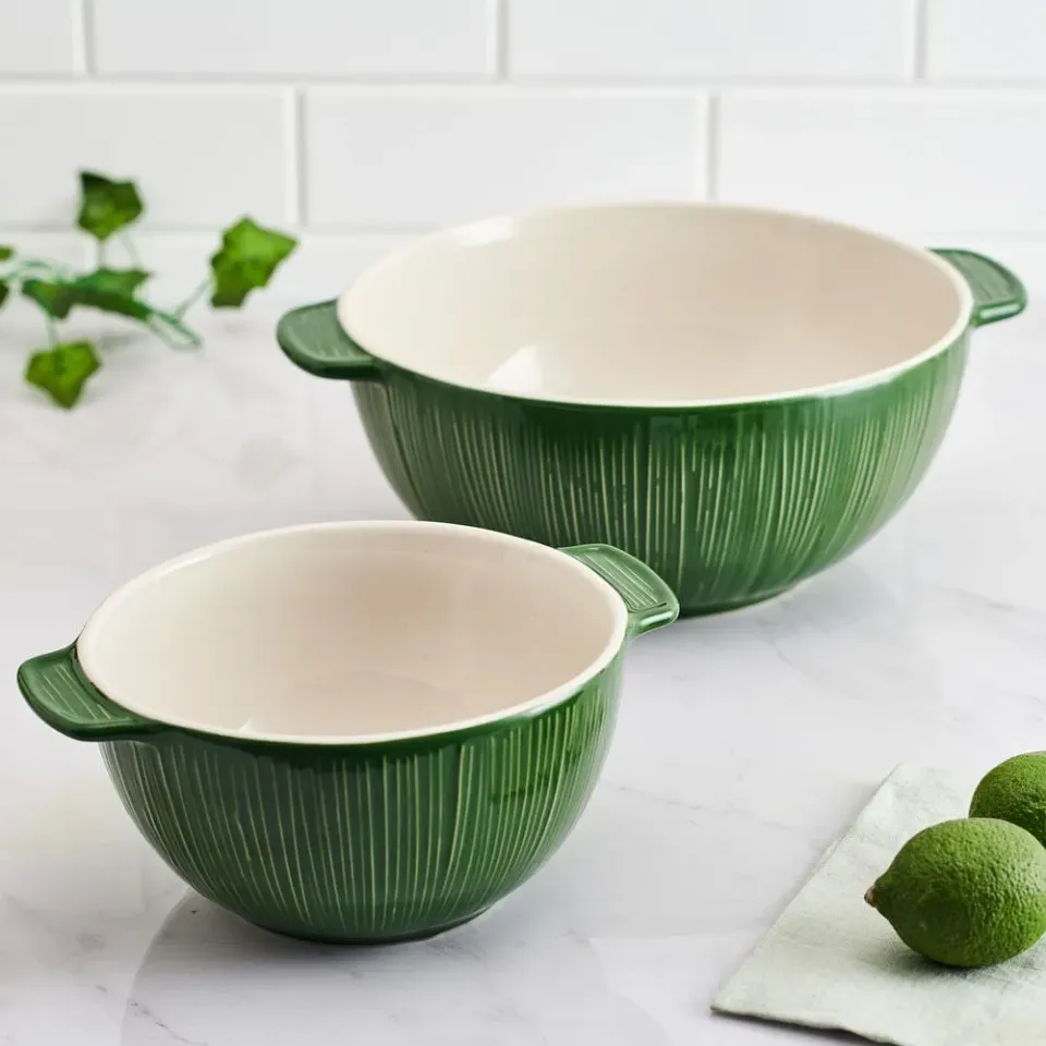 Fitz and Floyd Sicily Green set 2 ciotole da portata verde stoneware