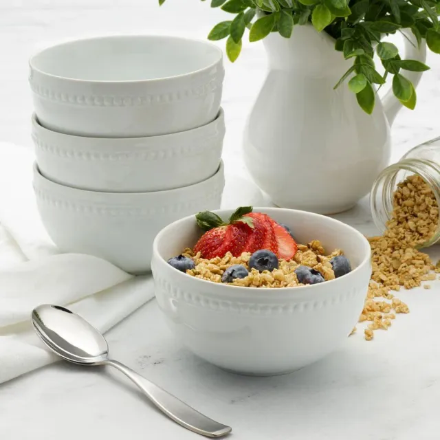 Fitz and Floyd Everyday White Beaded Soup Cereal ciotole set 4 pezzi