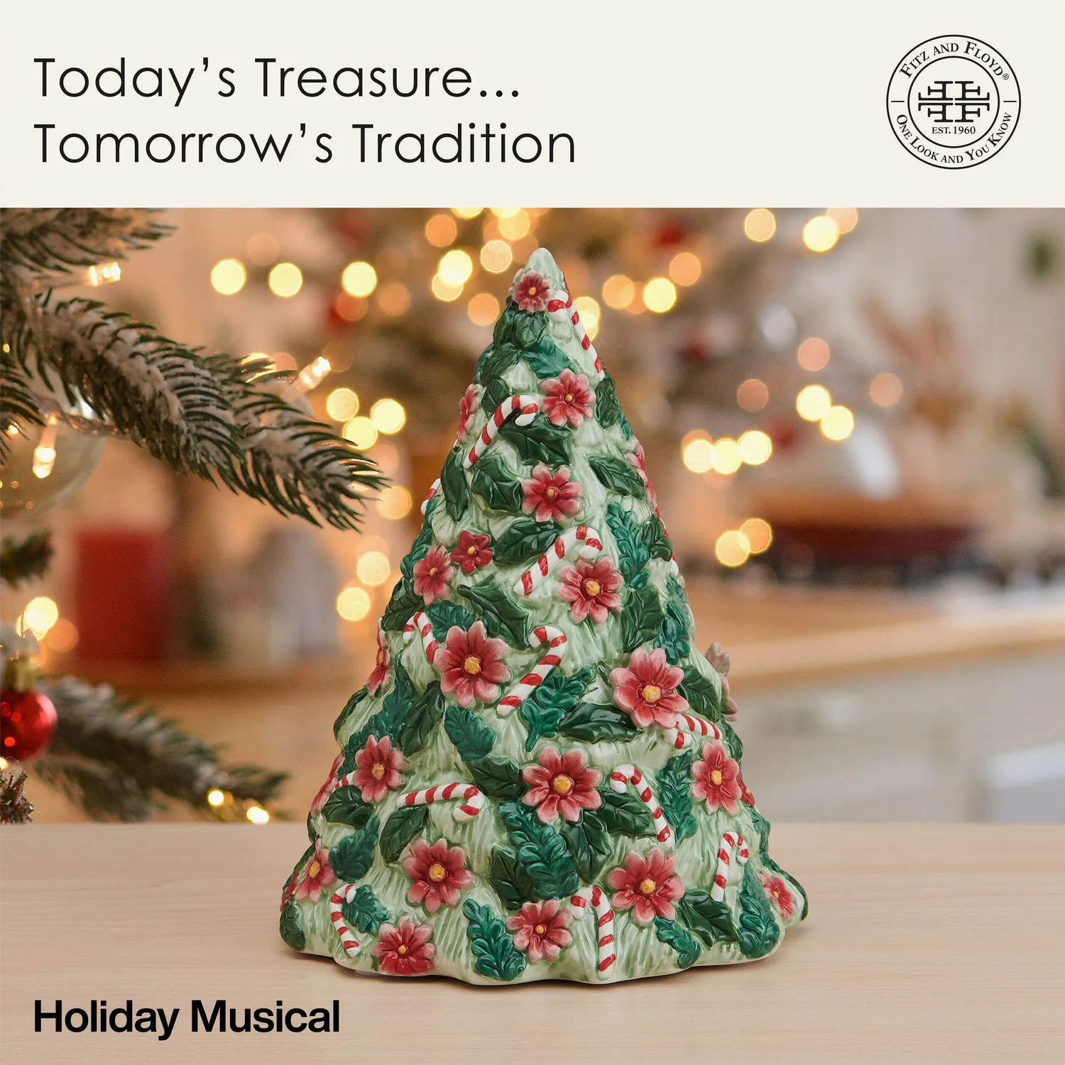 Fitz and Floyd Candy Cane carillon albero Natale 22 cm verde