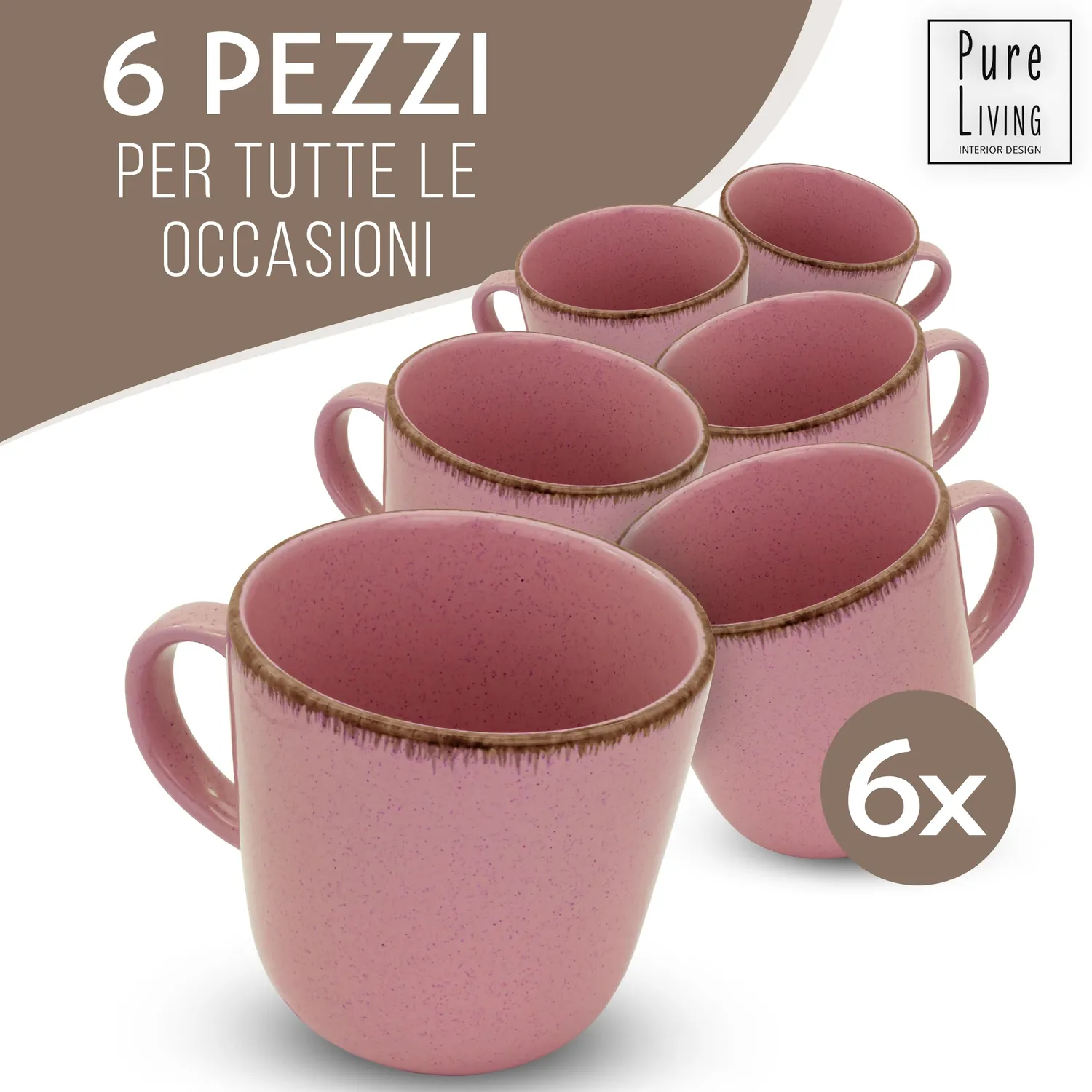 Pure Living Rustico tazzine caffè 6 pezzi rosa gres