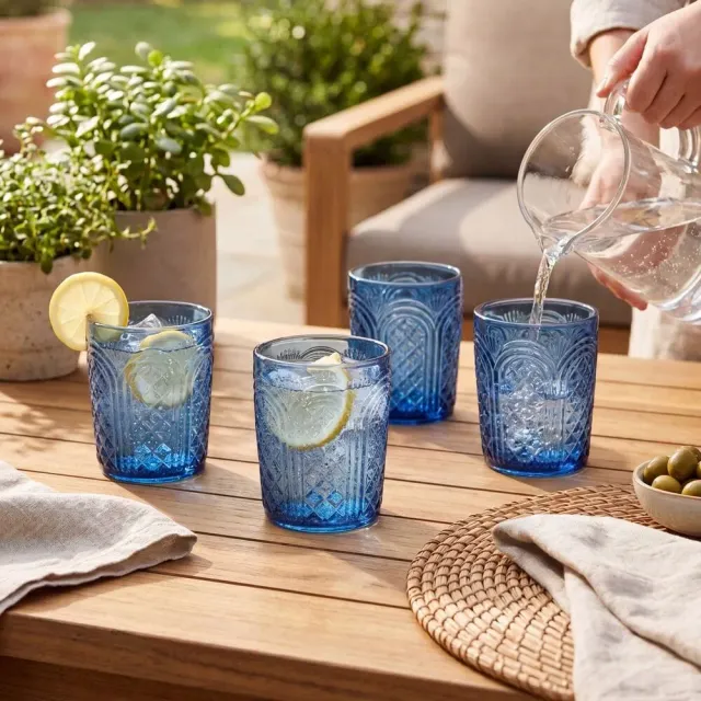 Fitz and Floyd Sicily Blue bicchieri whisky 4 pezzi blu