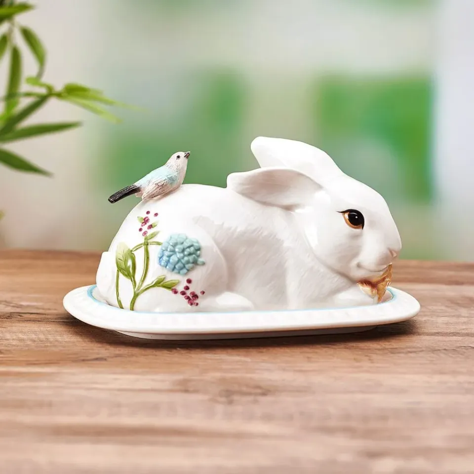 Fitz and Floyd Meadow Rabbit portaburro con coperchio