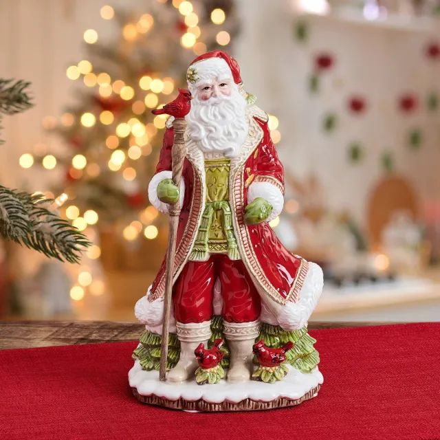 Fitz and Floyd Poinsettia statuina musicale Babbo Natale 26 cm