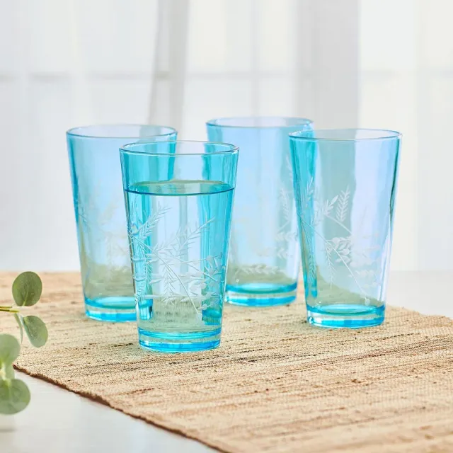 Fitz and Floyd Wildflower set 4 bicchieri highball blu vetro 473ml