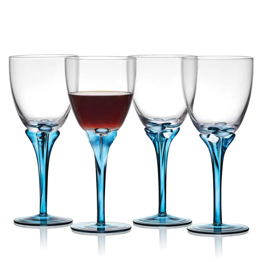 Fitz and Floyd Jardin set 4 calici vino blu cristallo