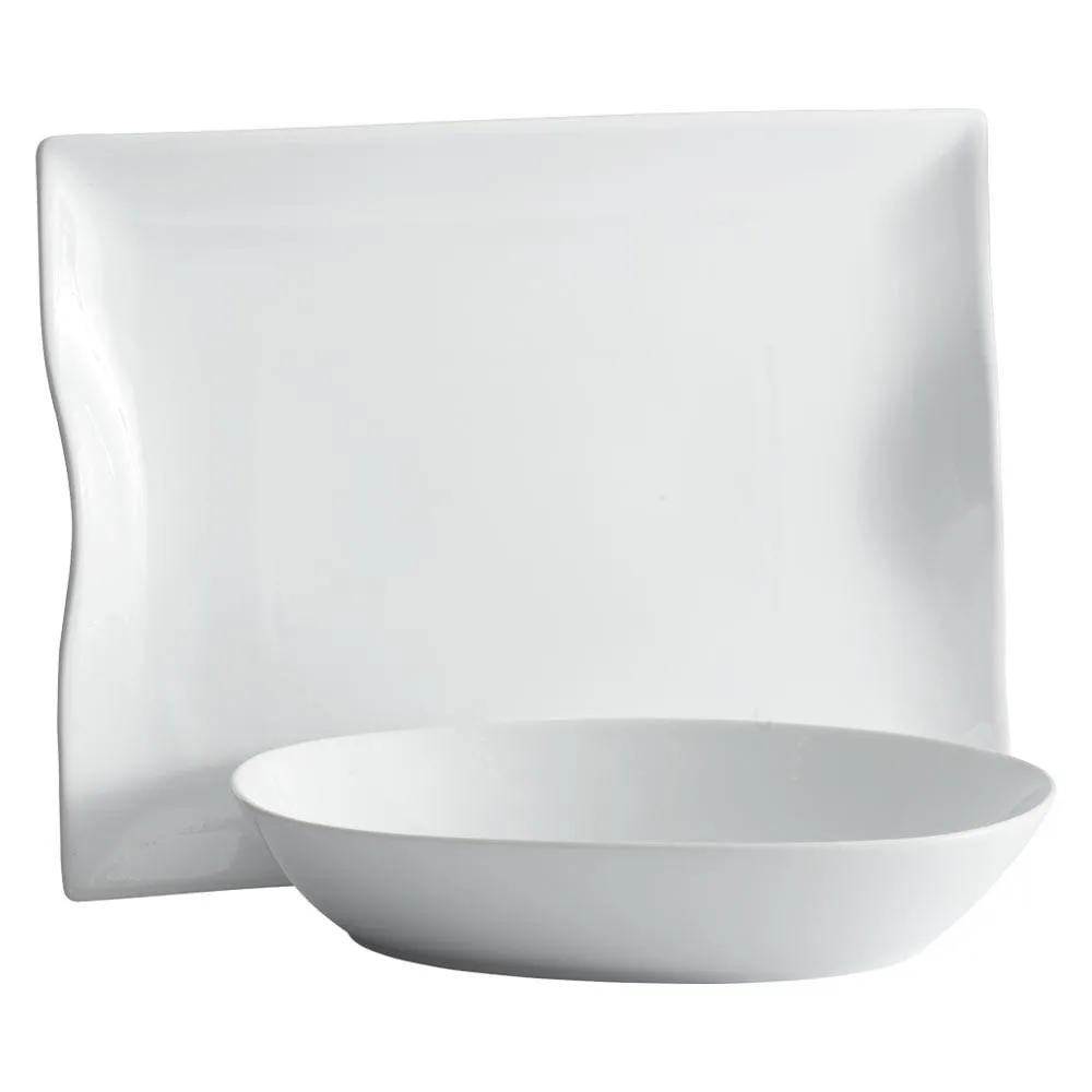 Fitz and Floyd Everyday White Serve Bowl Platter set 2 pezzi ovale