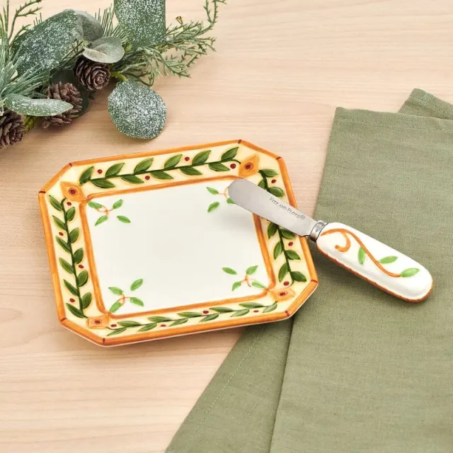 Fitz and Floyd Santa's Gift piatto antipasti con spalmatore maiolica
