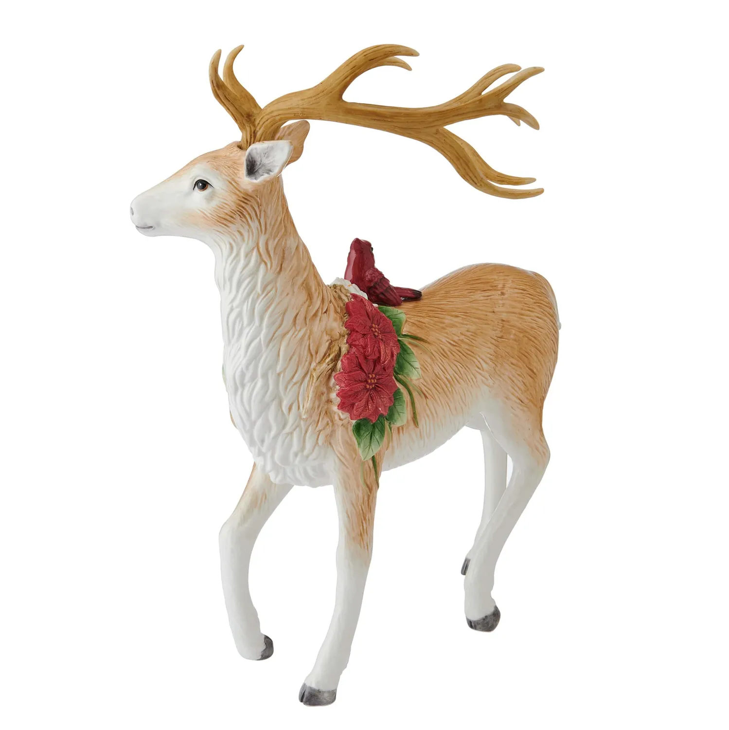 Fitz and Floyd Poinsettia cervo statuetta 41 cm marrone