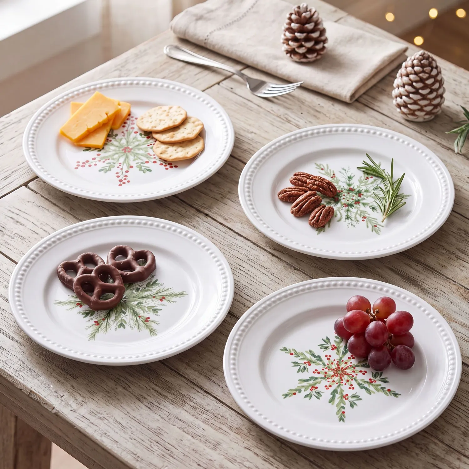 Fitz and Floyd Everyday White Evergreen piatti insalata 4 pezzi