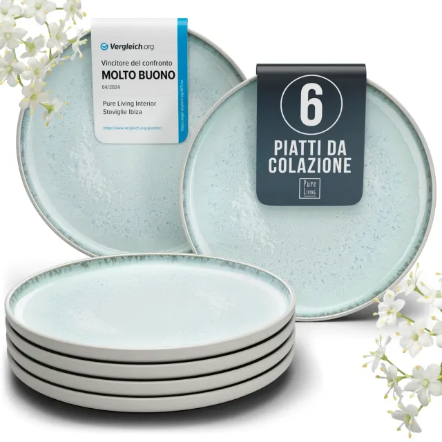 Pure Living Ibiza Set 6 Piatti Dessert Ceramica Beige Blu