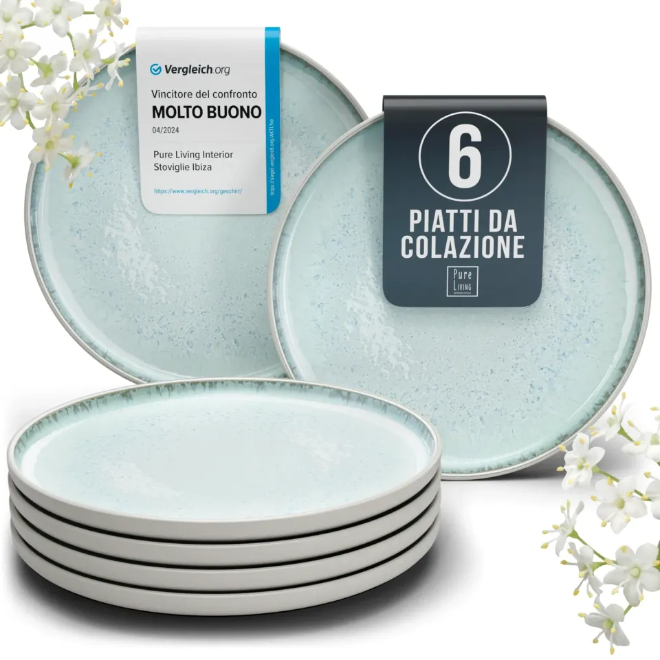 Pure Living Ibiza Set 6 Piatti Dessert Ceramica Beige Blu