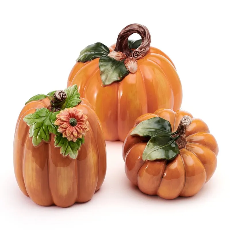 Fitz and Floyd Harvest Halloween statuine zucche set 3 pezzi terracotta