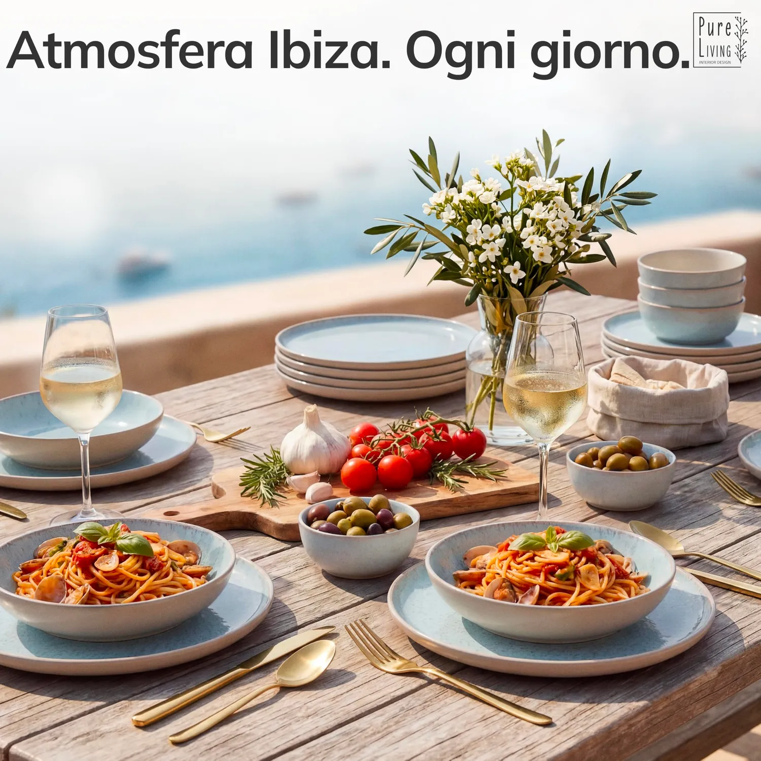 Pure Living Ibiza Set 6 Piatti Dessert Ceramica Beige Blu