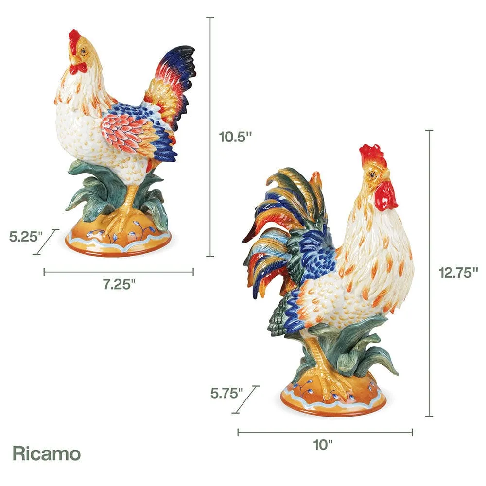 Fitz and Floyd Ricamo statuine gallo e gallina set 2 pz dipinte a mano