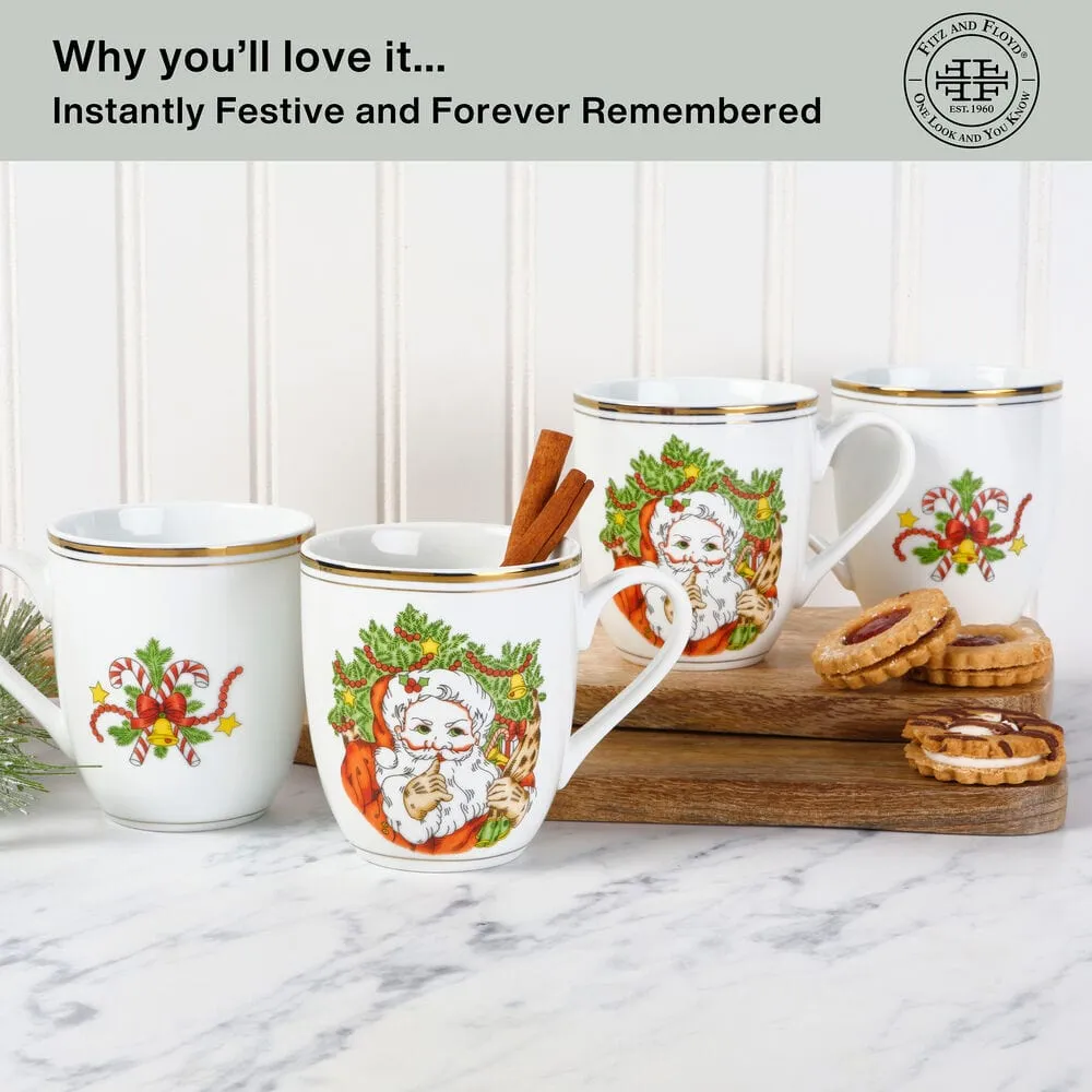 Fitz and Floyd St. Nicholas tazze mug set 4 porcellana natale