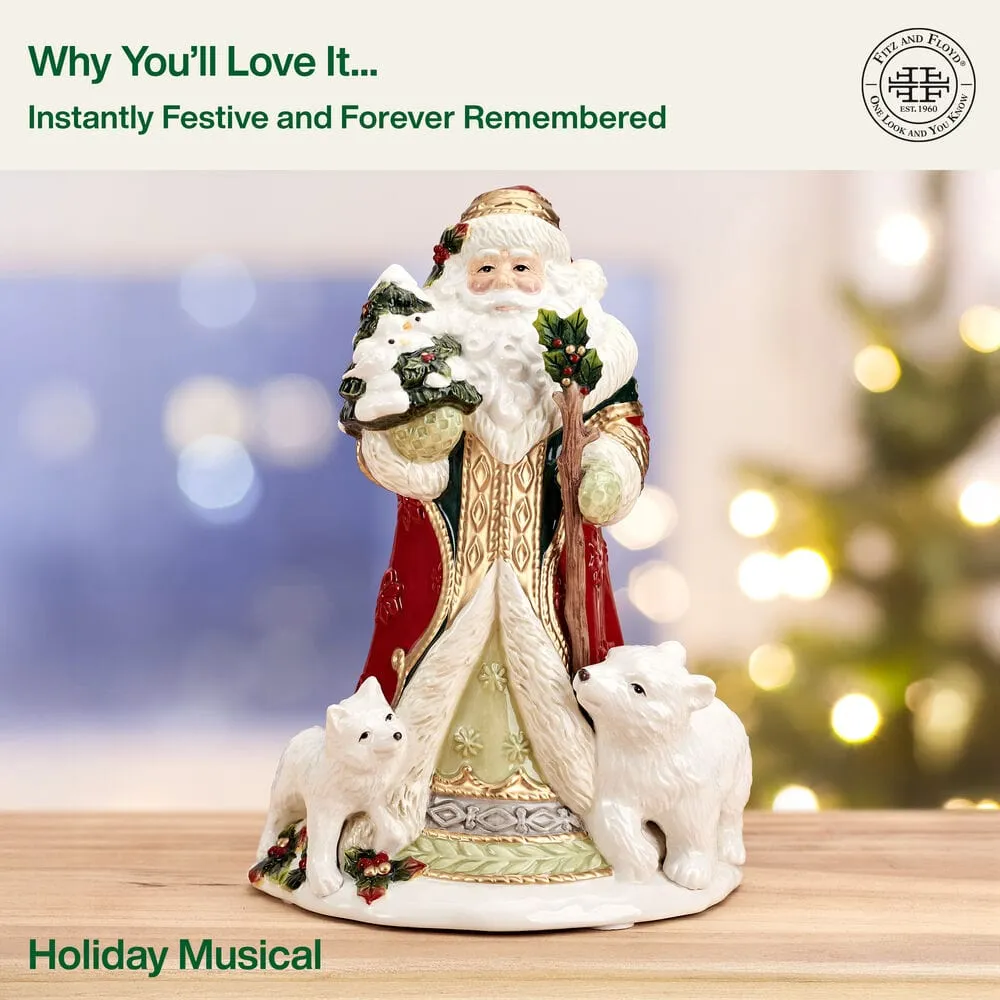 Fitz and Floyd Woodland Holiday statuetta Babbo Natale musicale