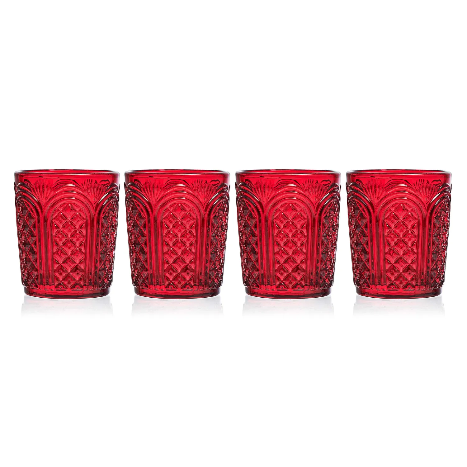 Fitz and Floyd Sicily Red set 4 bicchieri whisky rossi vetro
