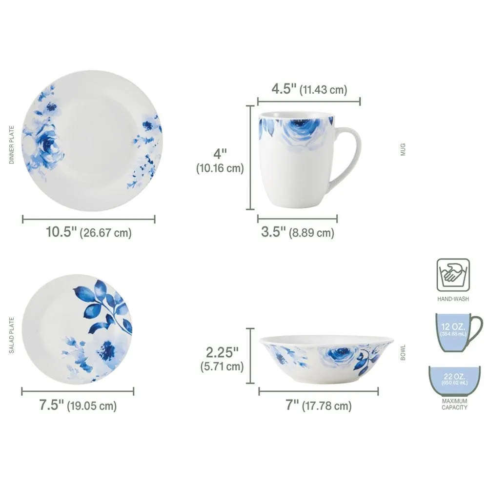 Fitz and Floyd Bloom Servizio Piatti 32 Pezzi per 8 Blu Porcellana