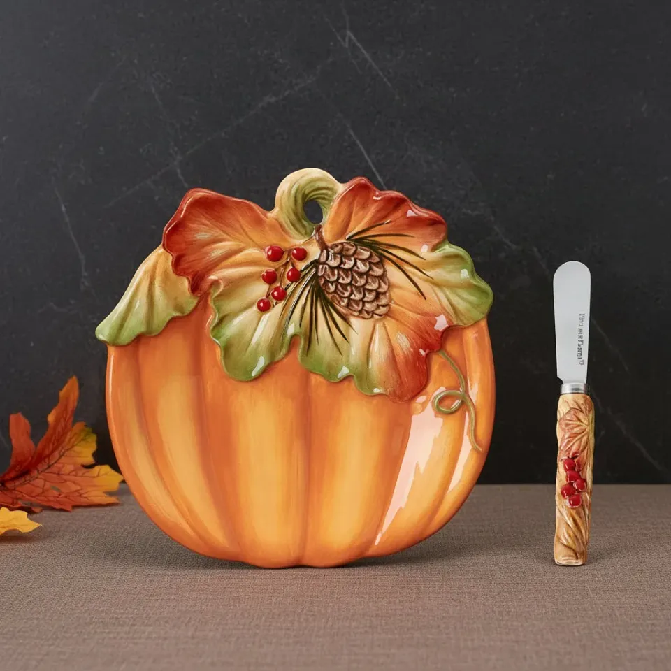 Fitz and Floyd Harvest piatto zucca snack con spalmatore arancione