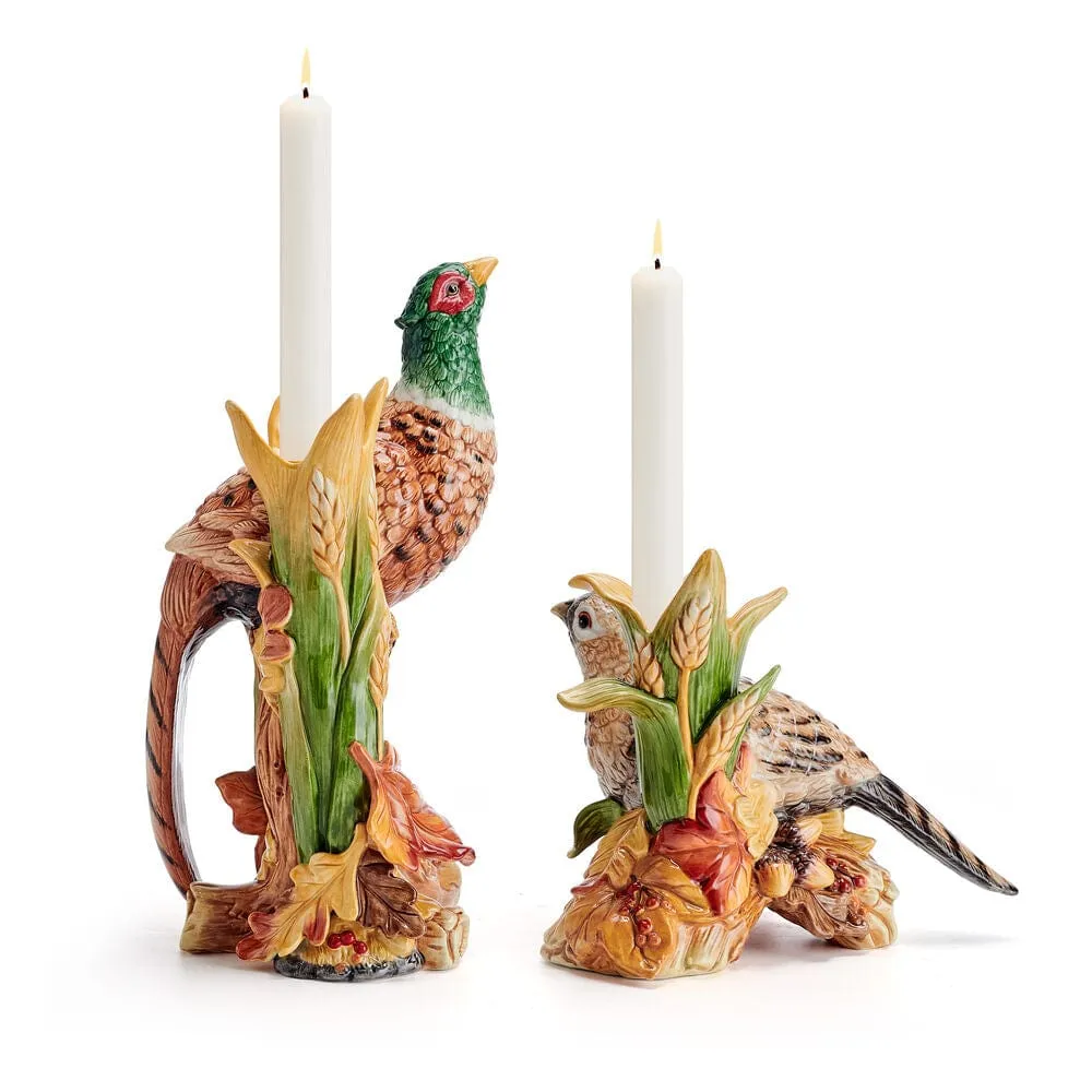Fitz and Floyd Harvest Fagiano Portacandele Set 2 Ceramica