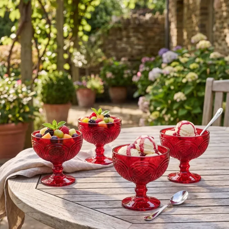 Fitz and Floyd Sicily Red coppette dessert set 4 vetro rosso