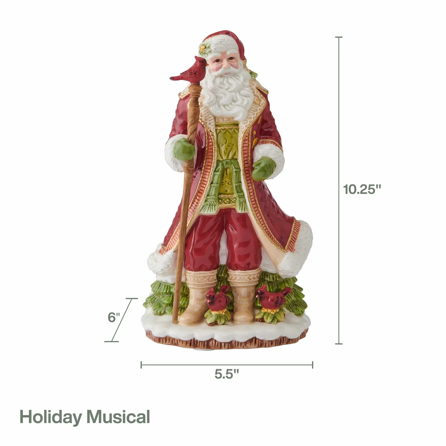 Fitz and Floyd Poinsettia statuina musicale Babbo Natale 26 cm
