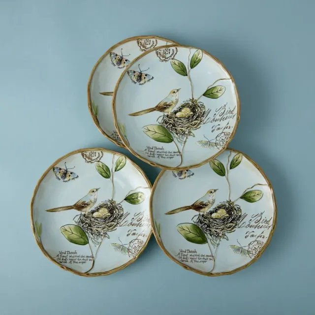 Fitz and Floyd Toulouse Set 4 Piatti Insalata Blu in Gres