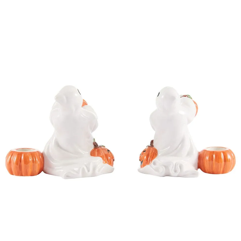 Fitz and Floyd Halloween Pumpkin Ghost Portacandele Set 2 Pezzi