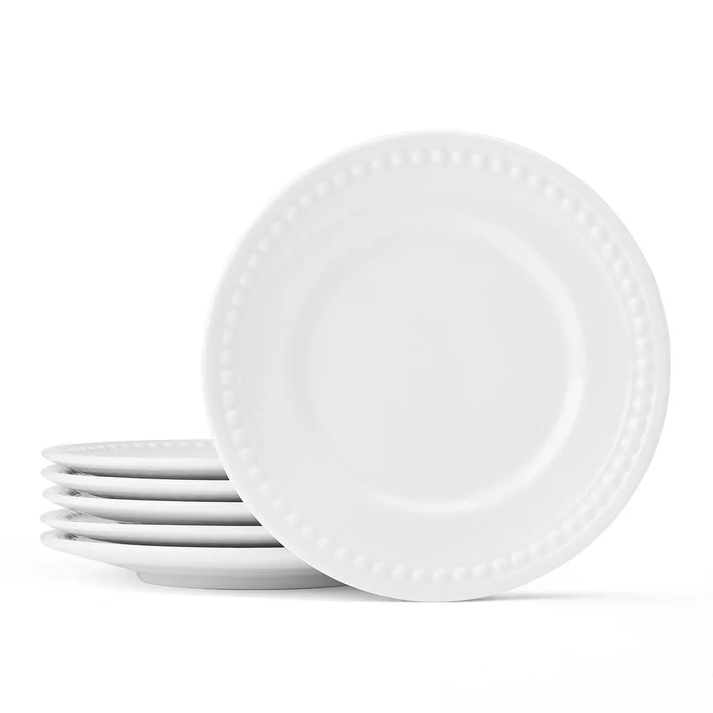 Fitz and Floyd Everyday White Beaded set 6 piattini porcellana