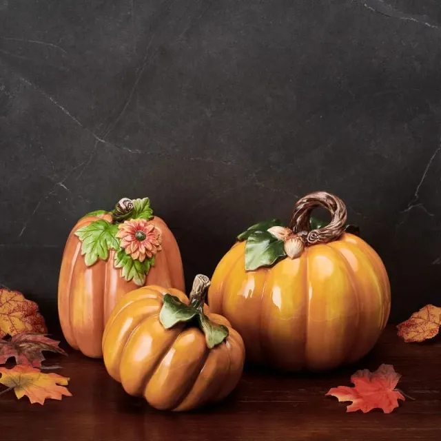 Fitz and Floyd Harvest Halloween statuine zucche set 3 pezzi terracotta