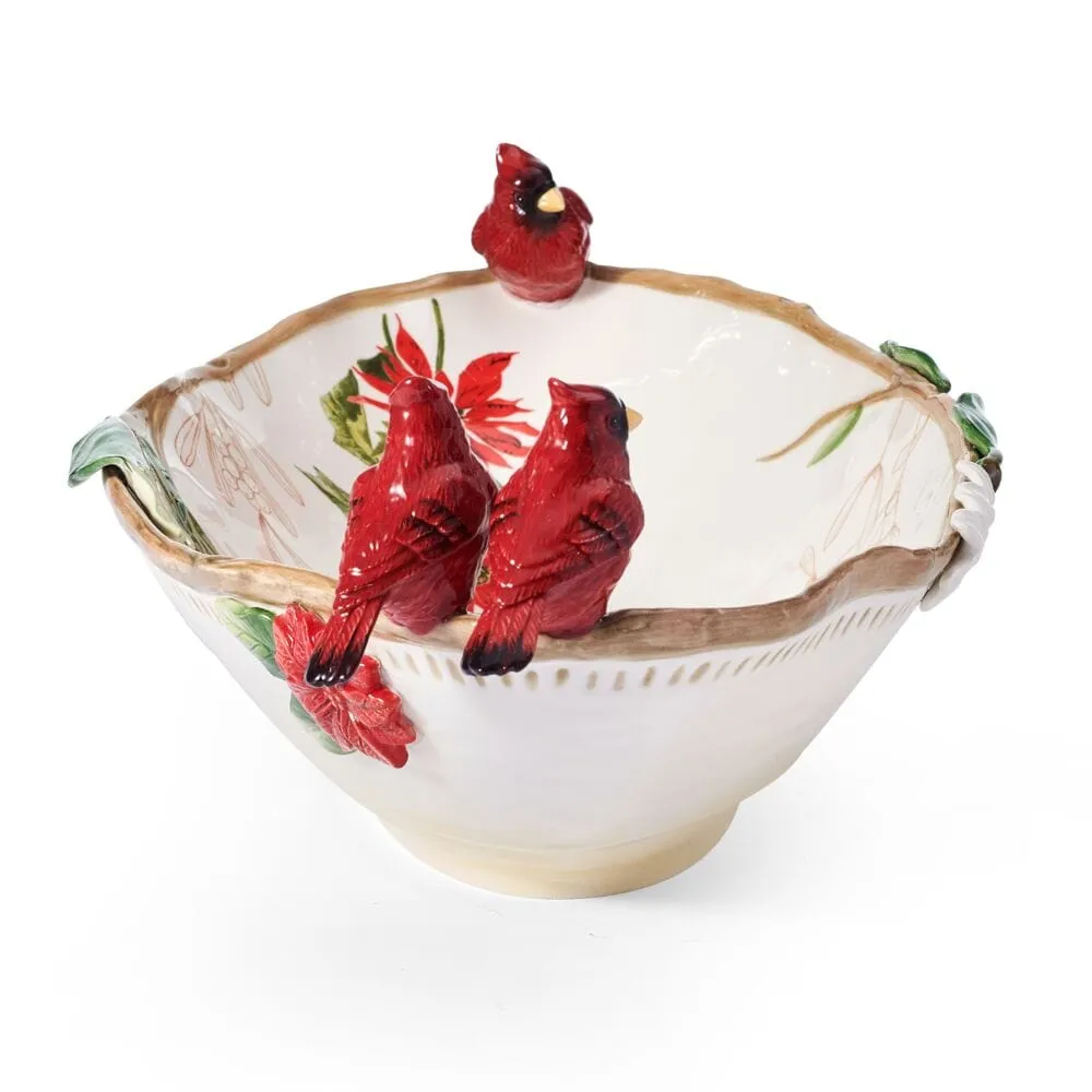 Fitz and Floyd Poinsettia Holiday centrotavola ovale bianco cardinali