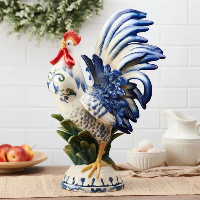 Fitz and Floyd Sicily Blue statuina Gallo blu 52 cm terracotta