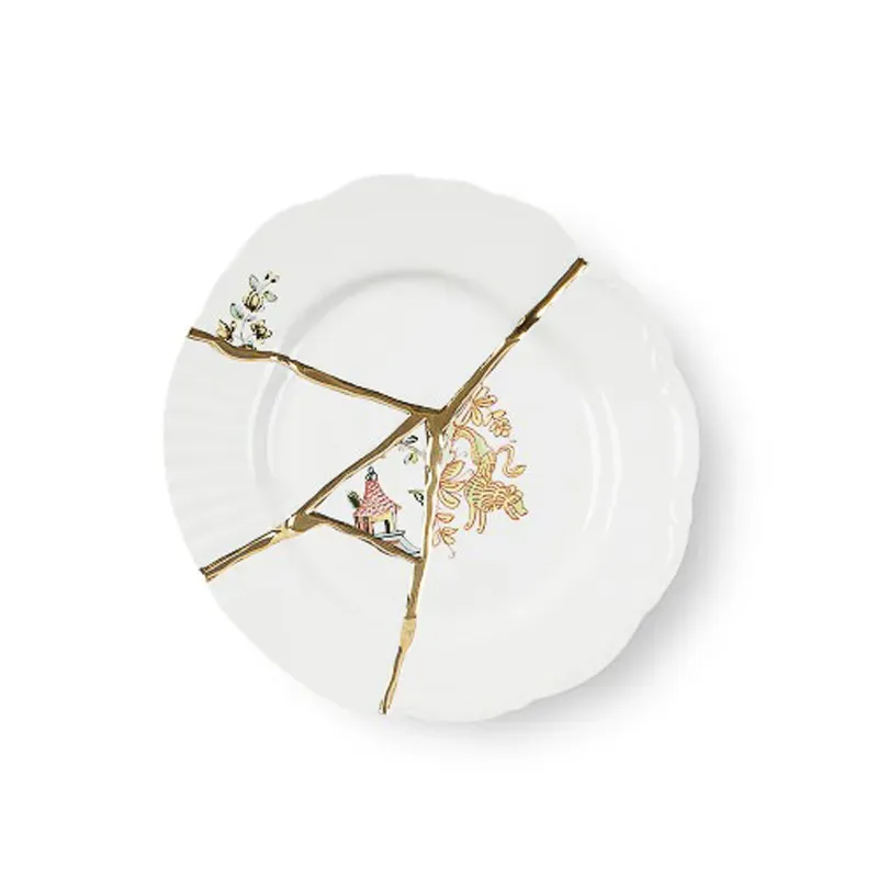 Seletti Kintsugi piatto dessert porcellana oro