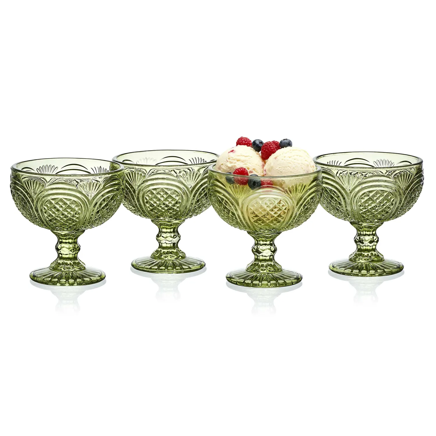 Fitz and Floyd Sicily Green coppe dessert vetro verde set 4