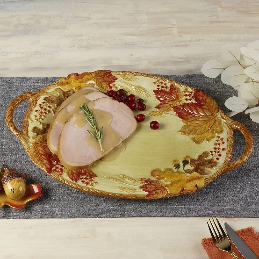 Fitz and Floyd Harvest vassoio portata con manici foglie