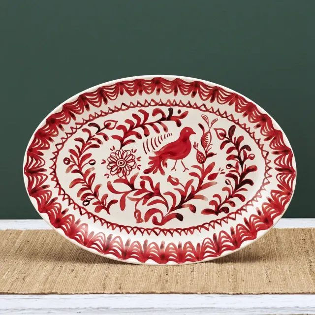 Fitz and Floyd Sicily Red Partridge vassoio ovale rosso pietra
