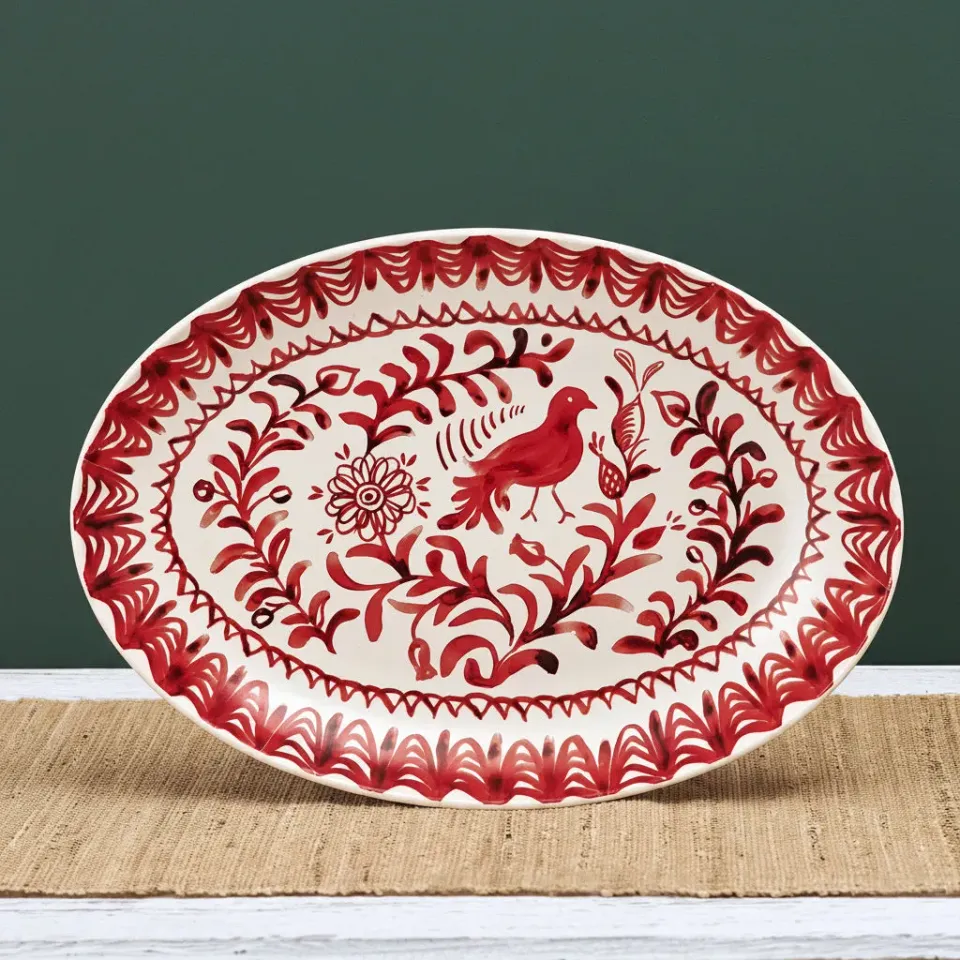 Fitz and Floyd Sicily Red Partridge vassoio ovale rosso pietra