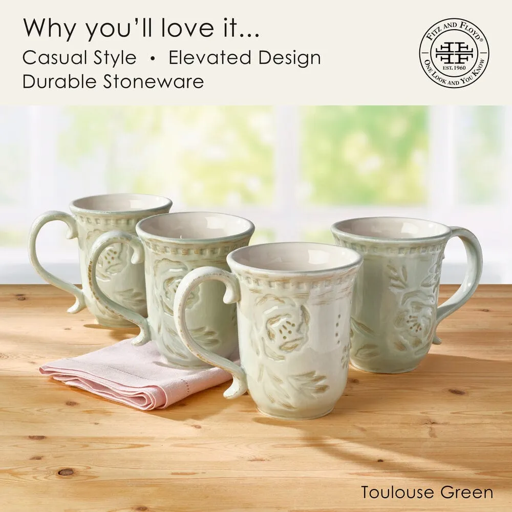 Fitz and Floyd Toulouse Green set 4 mug in gres verde